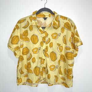 Eddie Bauer Baja Shirt Sleeve Button Up Top Womens Plus 2XL Yellow Fruit Print